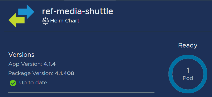 Media Shuttle deployment status page, showing the Pod is ready